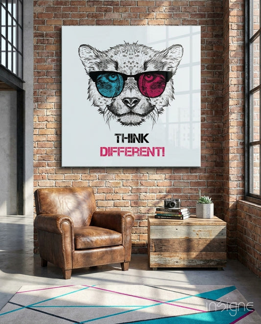 Think Differently Glass Wall Art - Lifestyle preview in a designer interior