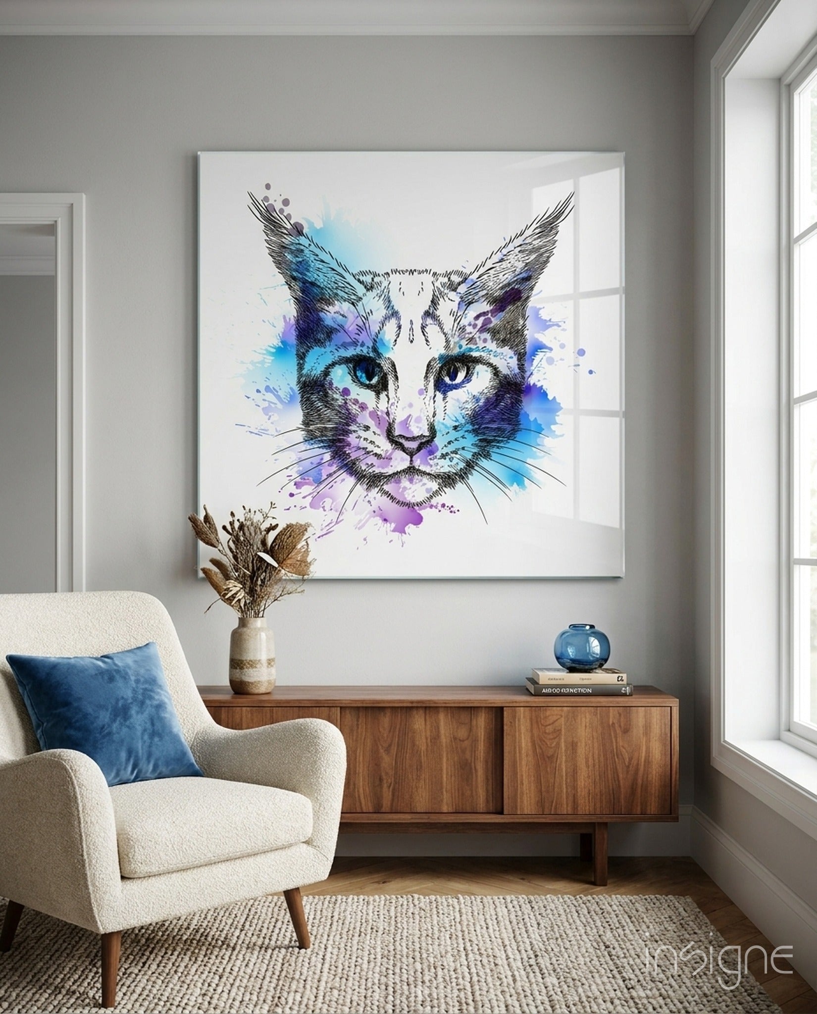 Cat Glass Wall Art - Lifestyle preview in a designer interior