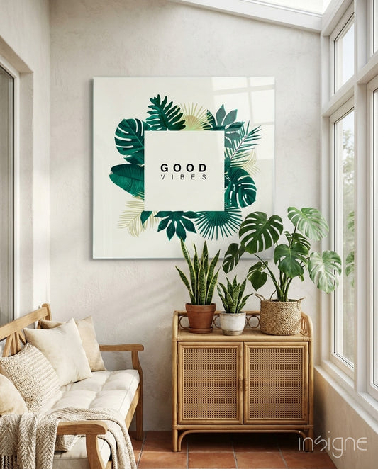 Good Feelings Glass Wall Art - Lifestyle preview in a designer interior