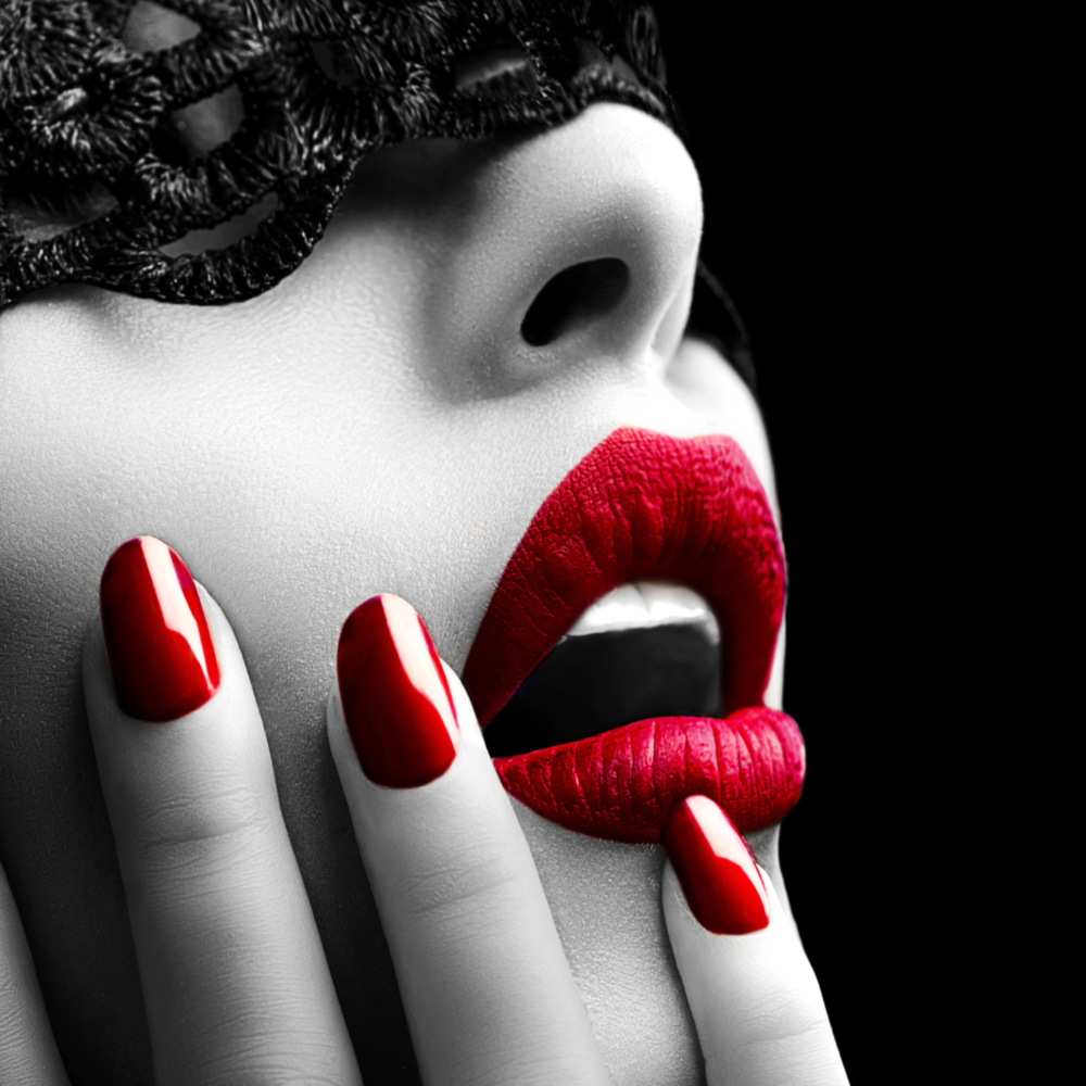 Red Lipstick Woman Glass Wall Art