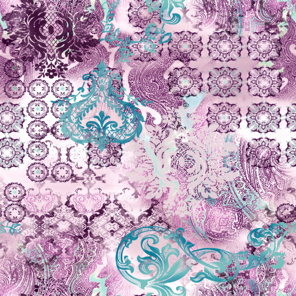 Purple Damask Glass Wall Art