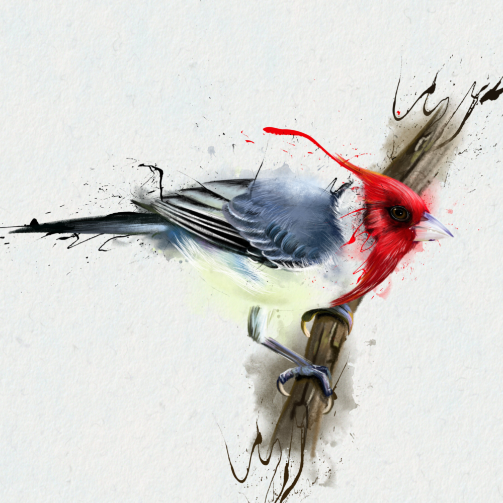 Red Bird Glass Wall Art