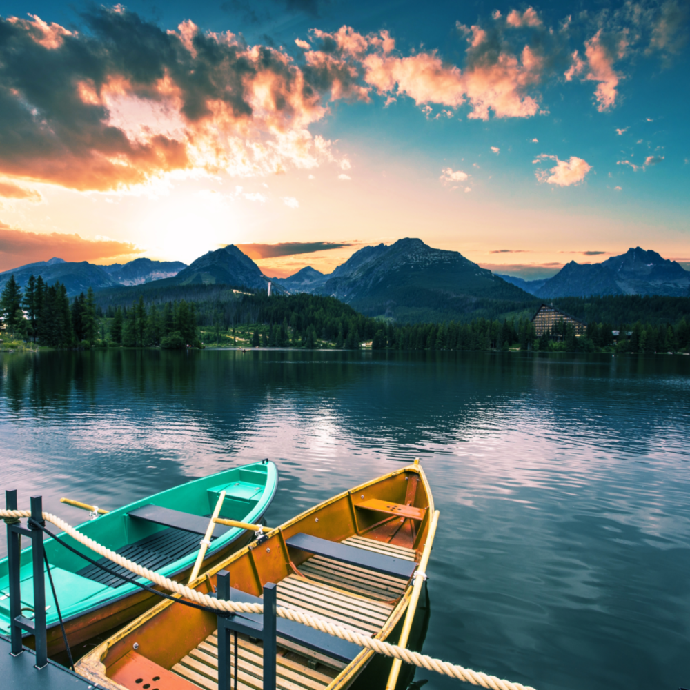 Lake and Mountain Landscape Glass Wall Art