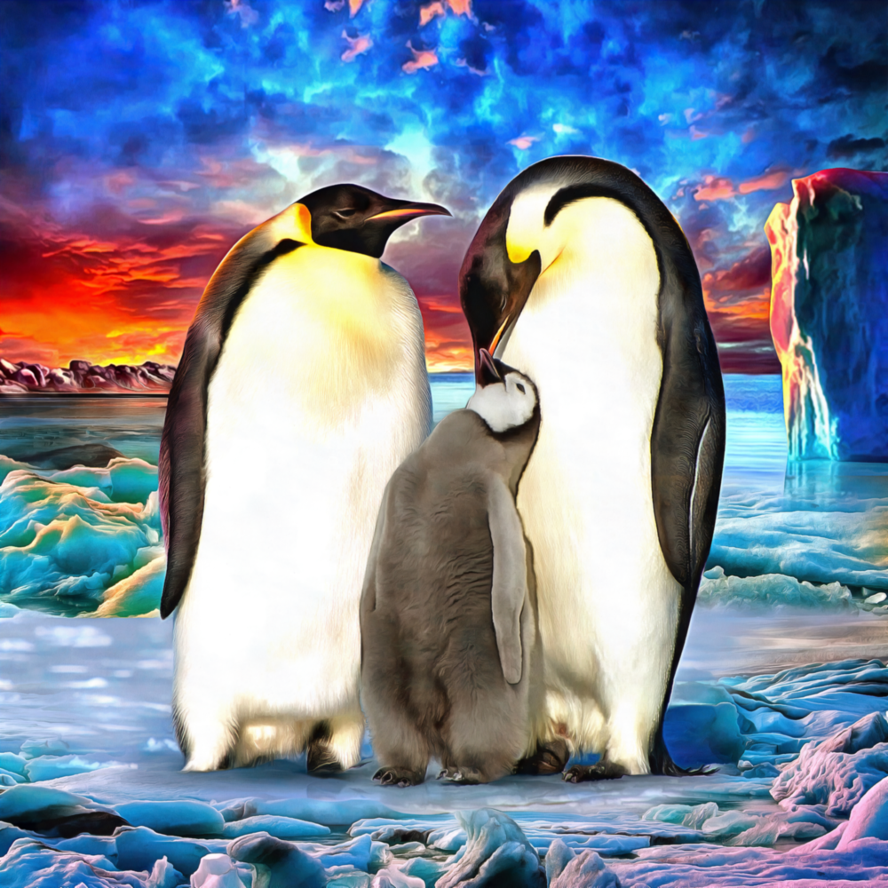 Penguin Family Glass Wall Art