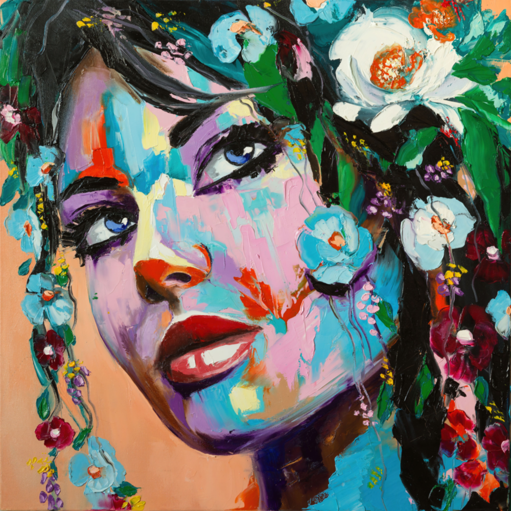 Floral Woman Glass Wall Art
