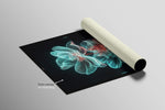 Cyan Ether Blooms — Tableau mural de luxe, relief haptique 3D, ultra-brillant