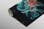 Cyan Ether Blooms — Tableau mural de luxe, relief haptique 3D, ultra-brillant