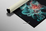 Cyan Ether Blooms — Tableau mural de luxe, relief haptique 3D, ultra-brillant
