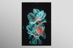 Cyan Ether Blooms — Tableau mural de luxe, relief haptique 3D, ultra-brillant