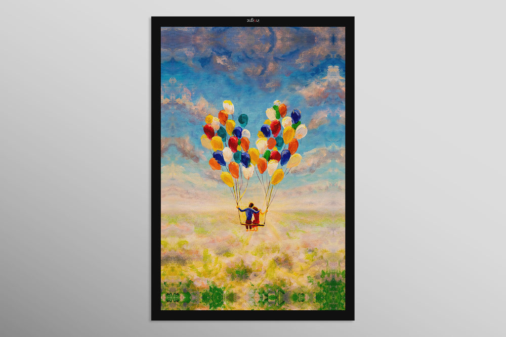 Vuelo del corazón globo — Arte mural de lujo 3D háptico en relieve de alto brillo