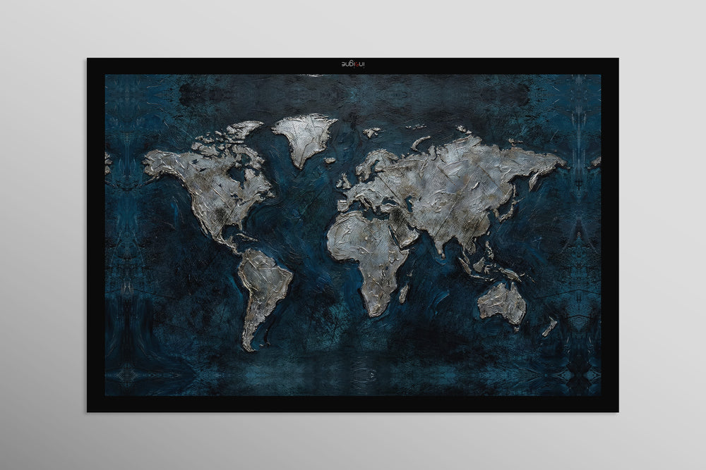 Atlas métallisé saphir — Tableau mural de luxe 3D haptique en relief, ultra-brillant