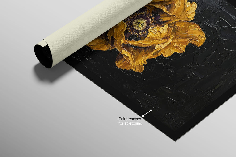 Gilded Obsidian Bloom — 3D Haptic Embossed High-Gloss Luxury Wall Art