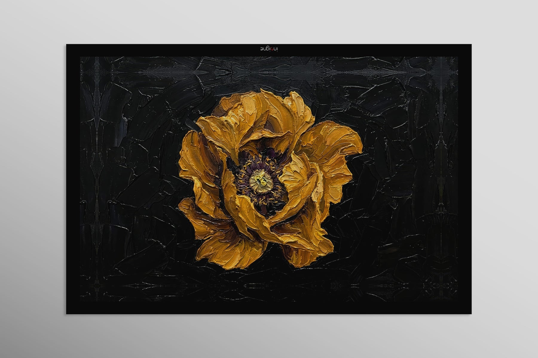 Gilded Obsidian Bloom — 3D Haptic Embossed High-Gloss Luxury Wall Art