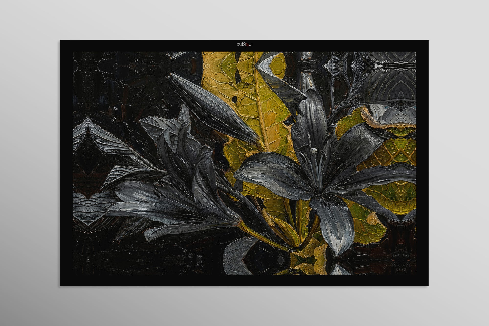 Noir Lilies & Gilded Shadows — 3D Haptic Embossed High-Gloss Luxury Wall Art