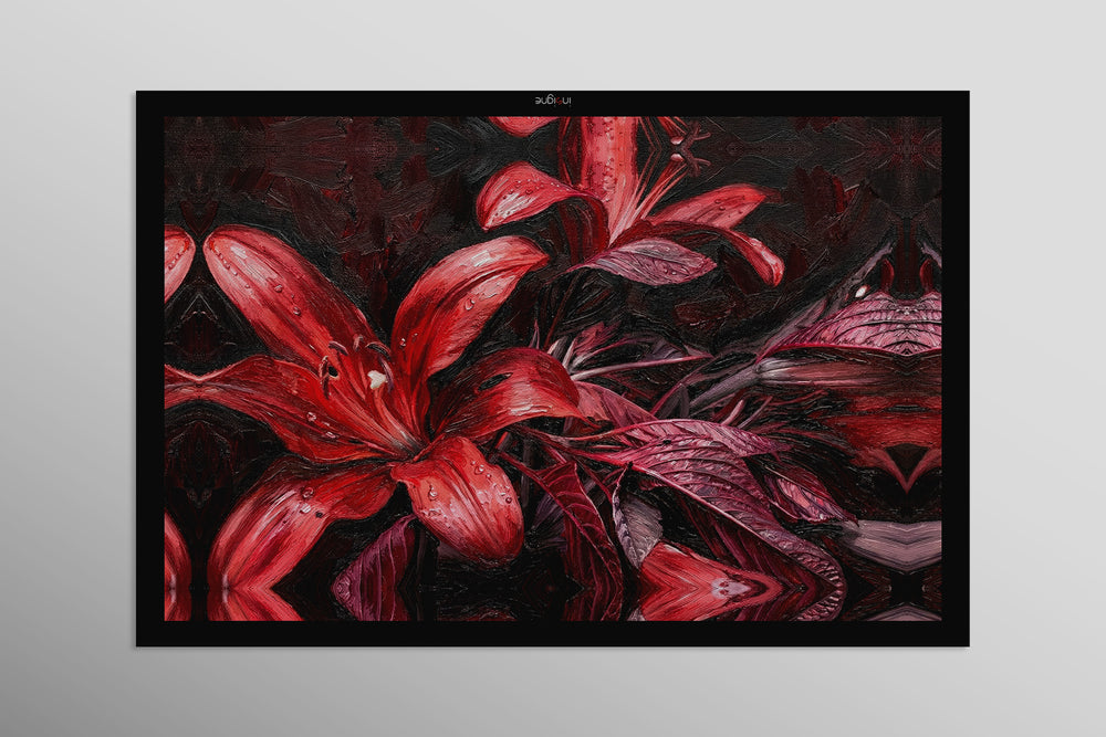 Crimson Velvet Lilies — 3D Haptic Embossed High-Gloss Luxury Wall Art