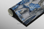 Sapphire Flora Relief — 3D Haptic Embossed High-Gloss Luxury Wall Art