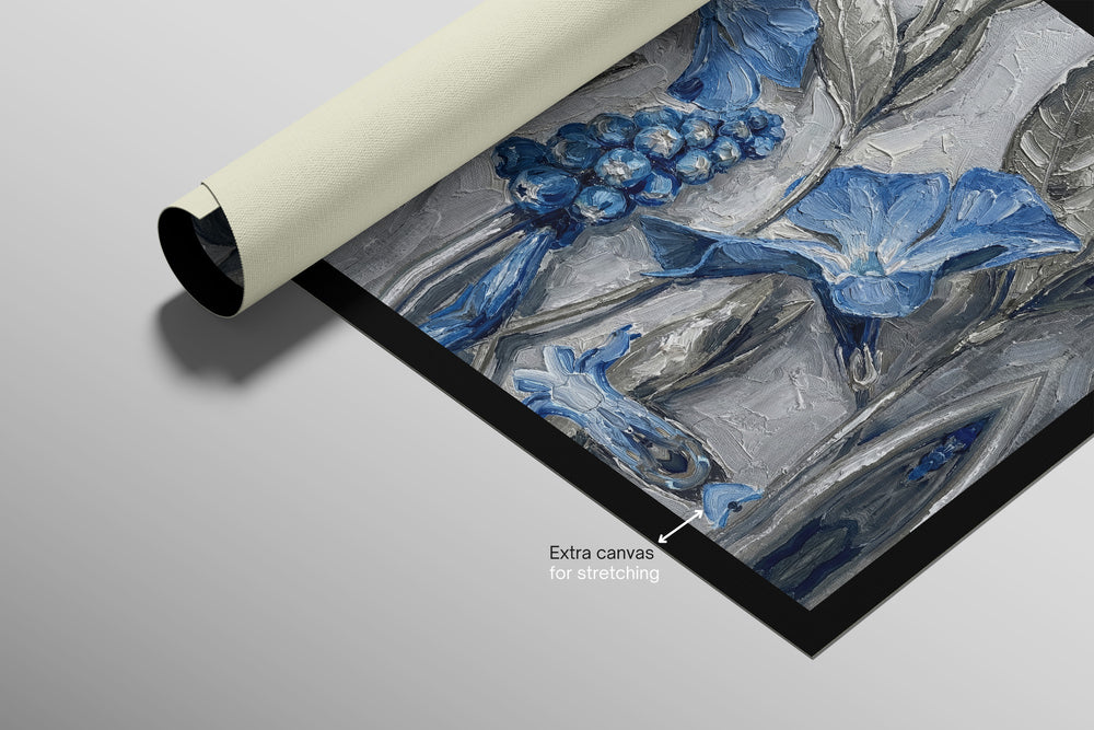Sapphire Flora Relief — 3D Haptic Embossed High-Gloss Luxury Wall Art