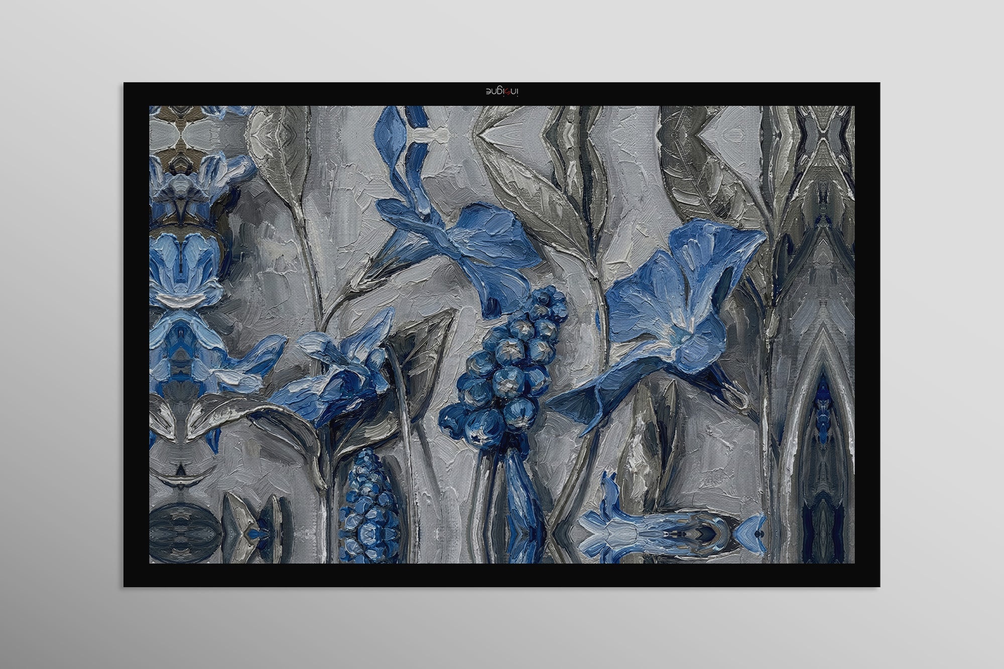 Sapphire Flora Relief — 3D Haptic Embossed High-Gloss Luxury Wall Art