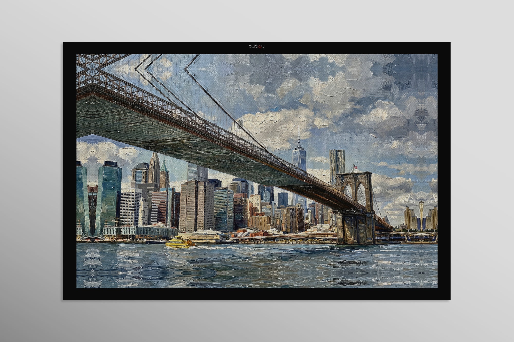 Gotham’s Golden Gateway: Brooklyn Bridge — 3D Haptic Embossed High-Gloss Luxury Wall Art