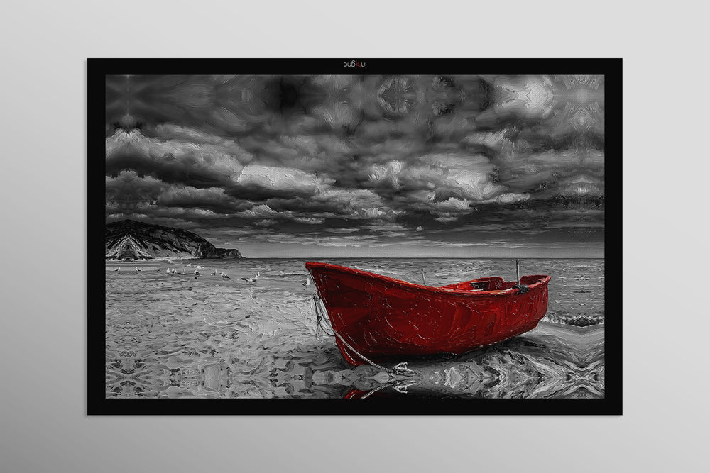 Noir Sahilin Kızıl Bekçisi — 3D Haptik Kabartmalı Yüksek Parlak Lüks Duvar Tablosu