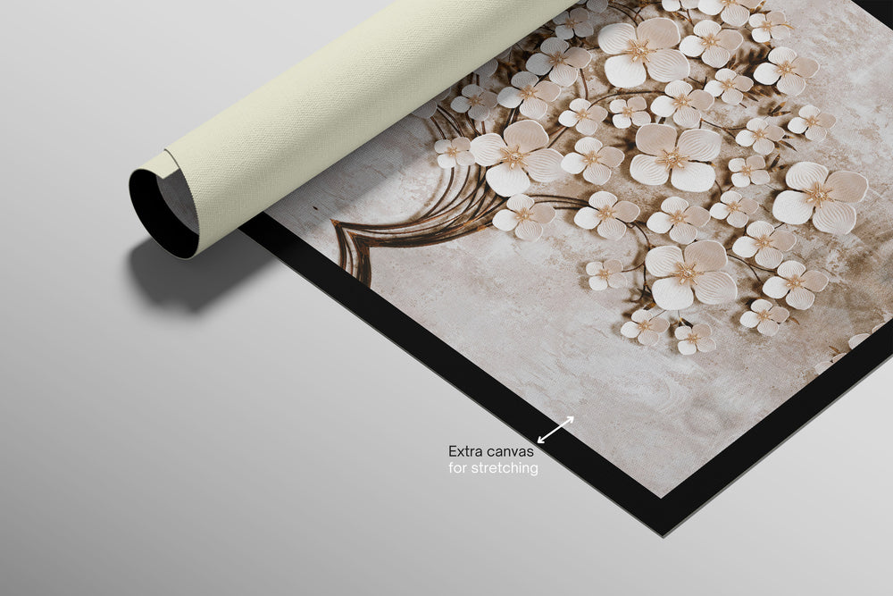 Ivory Floral Symphony — 3D Haptic Embossed High-Gloss Luxury Wall Art