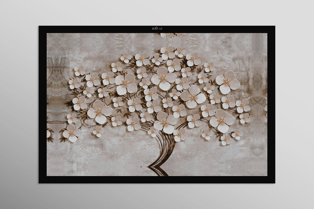 Ivory Floral Symphony — 3D Haptic Embossed High-Gloss Luxury Wall Art