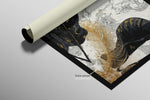 Gilded Leaf & Feather Reverie — 3D Haptic Embossed High-Gloss Luxury Wall Art