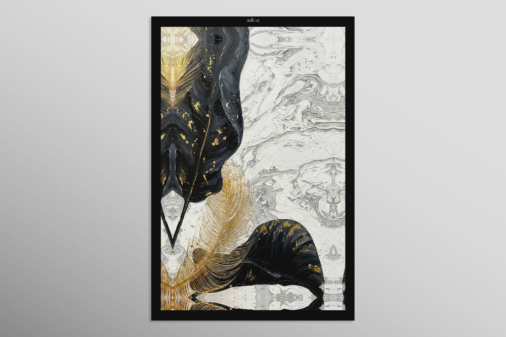 Gilded Leaf & Feather Reverie — 3D Haptic Embossed High-Gloss Luxury Wall Art
