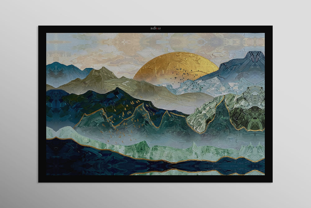 Golden Summit Peaks — 3D Haptic Embossed High-Gloss Luxury Wall Art