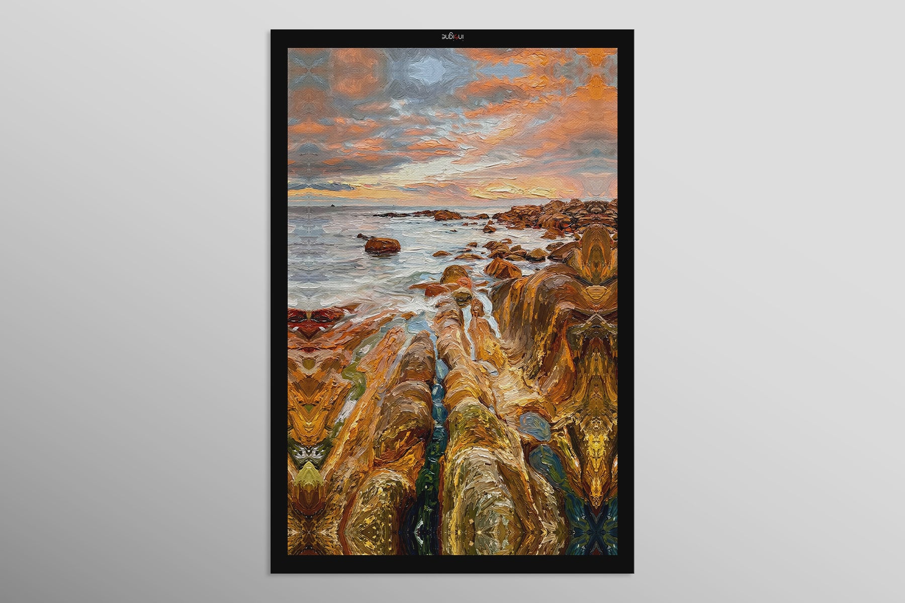 Amber Coastline Reverie — 3D Haptic Embossed High-Gloss Luxury Wall Art