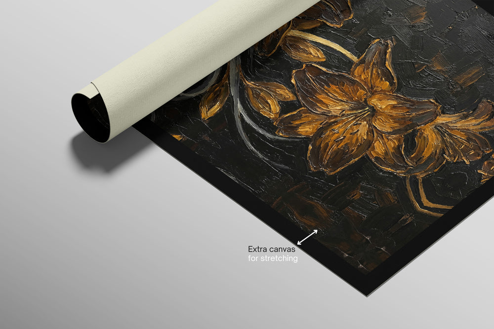 Gilded Ember Lilies — 3D Haptic Embossed High-Gloss Luxury Wall Art