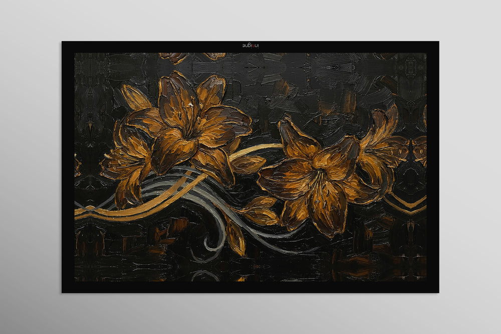 Gilded Ember Lilies — 3D Haptic Embossed High-Gloss Luxury Wall Art