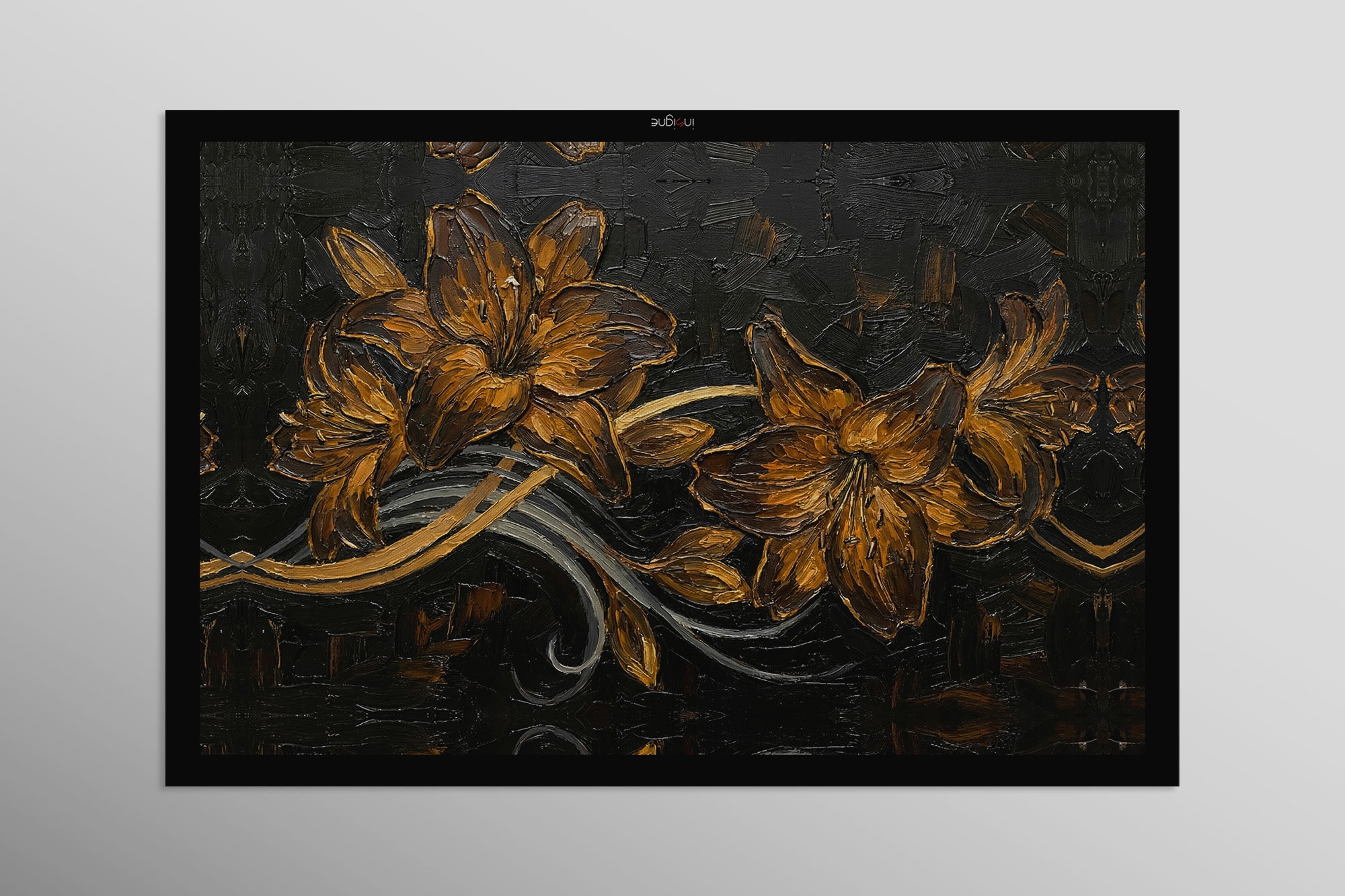 Gilded Ember Lilies — 3D Haptic Embossed High-Gloss Luxury Wall Art
