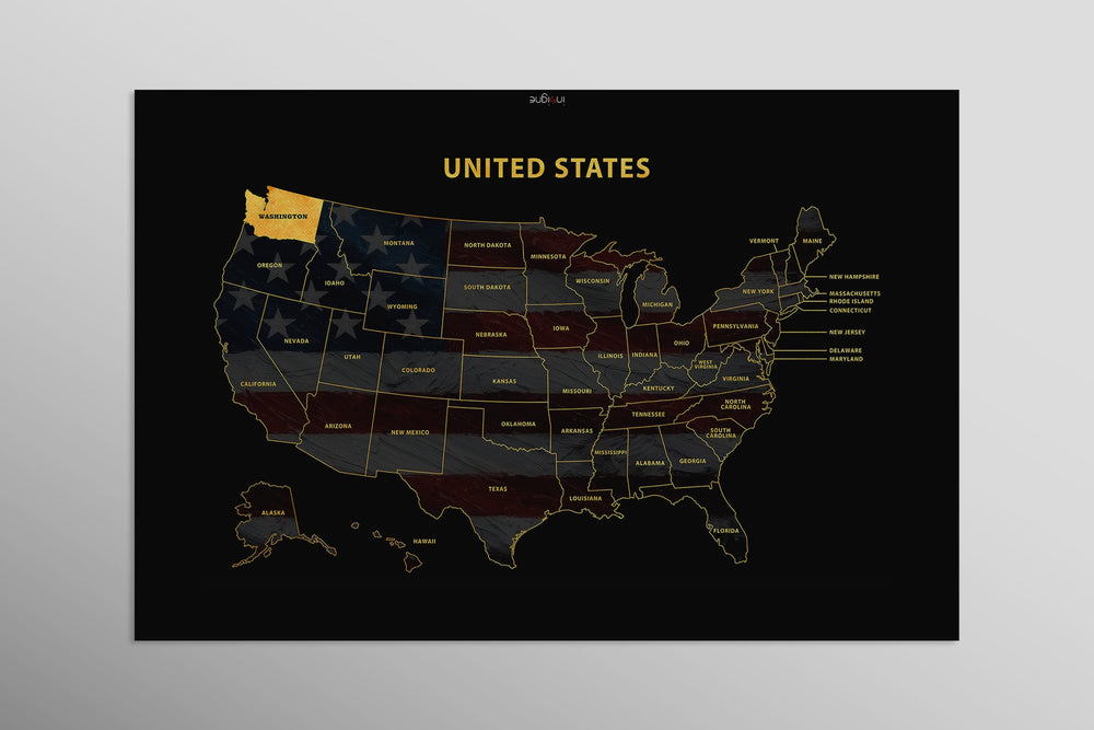 Washington State Map — Haptic 3D Embossed Metal Wall Art rolled canvas preview D
