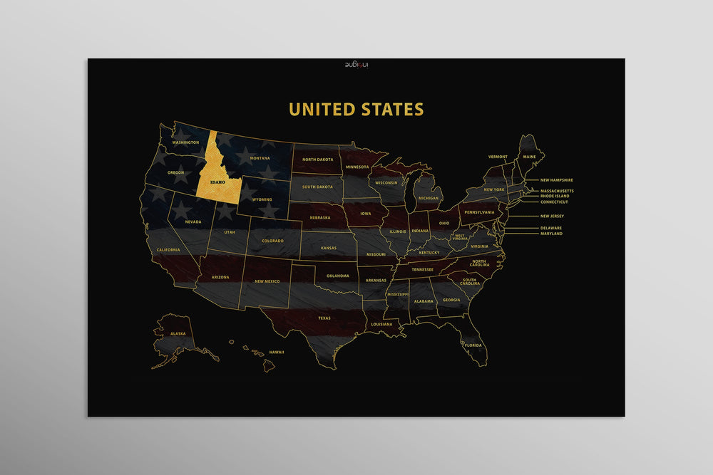 Idaho State Map — Haptic 3D Embossed Metal Wall Art rolled canvas preview D