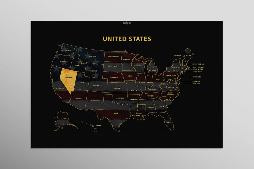 Nevada State Map — Haptic 3D Embossed Metal Wall Art rolled canvas preview D