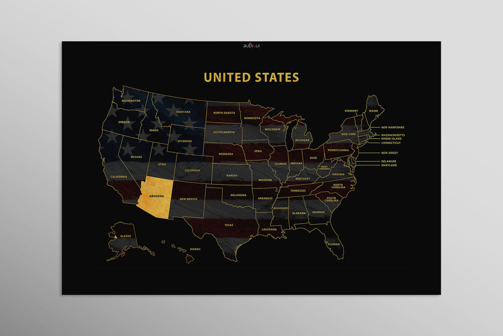 Arizona State Map — Haptic 3D Embossed Metal Wall Art rolled canvas preview D