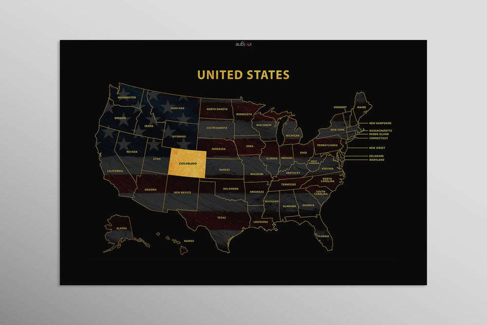 Colorado State Map — Haptic 3D Embossed Metal Wall Art rolled canvas preview D
