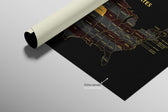 Nebraska State Map — Haptic 3D Embossed Metal Wall Art rolled canvas preview C
