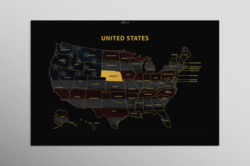 Nebraska State Map — Haptic 3D Embossed Metal Wall Art rolled canvas preview D