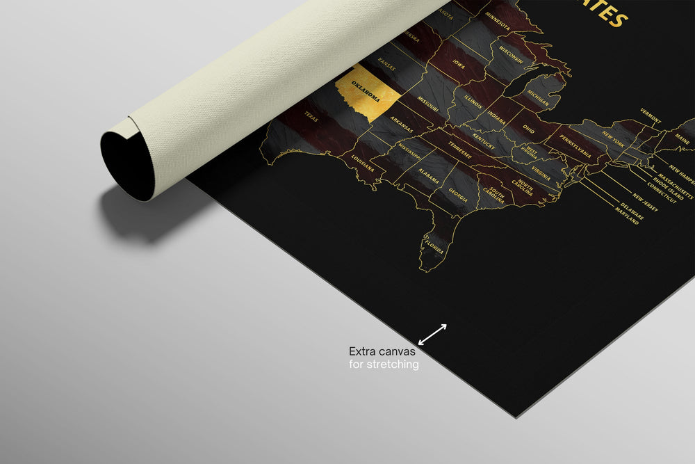 Oklahoma State Map — Haptic 3D Embossed Metal Wall Art rolled canvas preview C