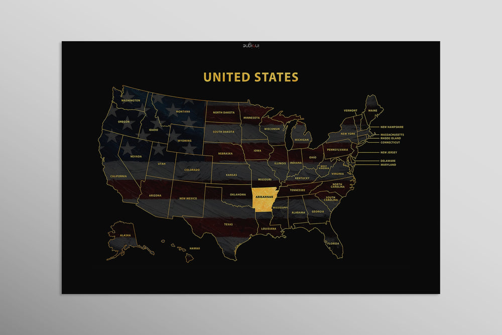 Arkansas State Map — Haptic 3D Embossed Metal Wall Art rolled canvas preview D
