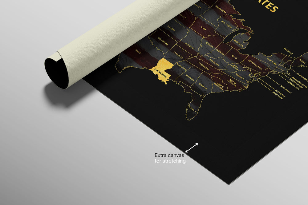 Louisiana State Map — Haptic 3D Embossed Metal Wall Art rolled canvas preview C