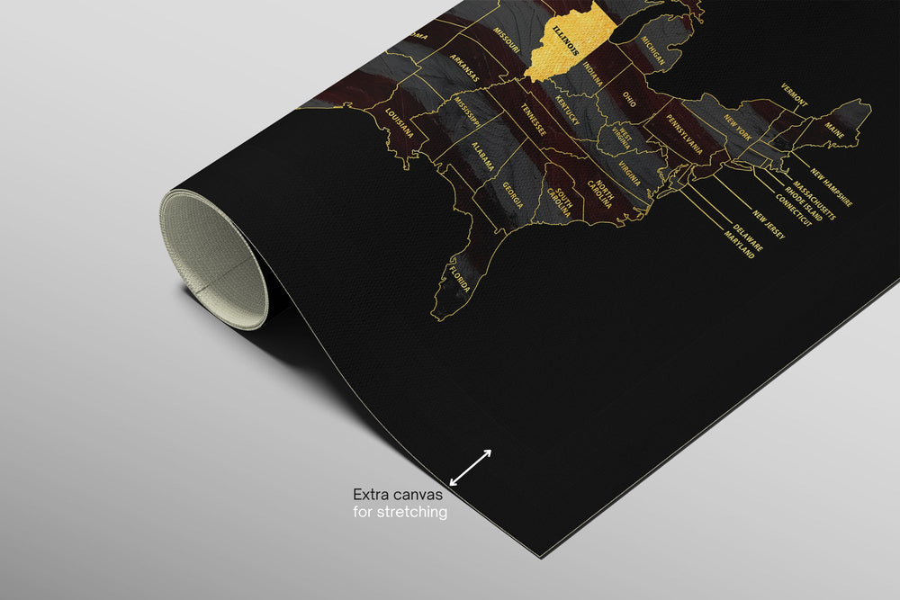 Illinois State Map — Haptic 3D Embossed Metal Wall Art rolled canvas preview B