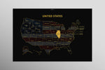 Illinois State Map — Haptic 3D Embossed Metal Wall Art rolled canvas preview D