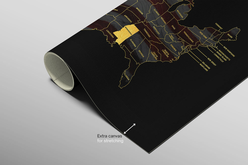 Mississippi State Map — Haptic 3D Embossed Metal Wall Art rolled canvas preview B