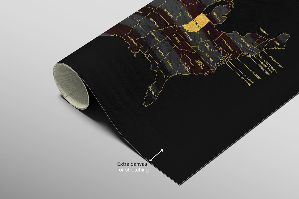 Indiana State Map — Haptic 3D Embossed Metal Wall Art rolled canvas preview B