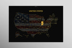 Indiana State Map — Haptic 3D Embossed Metal Wall Art rolled canvas preview D