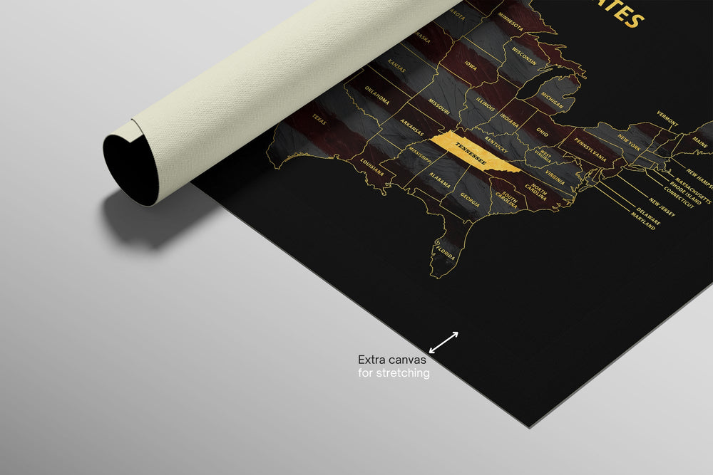 Tennessee State Map — Haptic 3D Embossed Metal Wall Art rolled canvas preview C