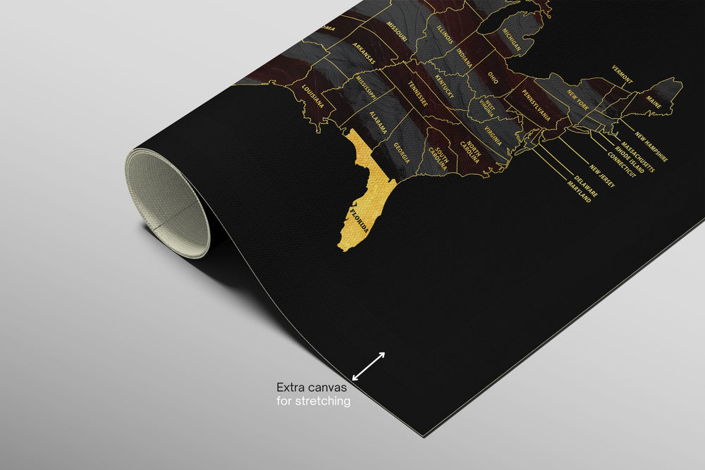 Florida State Map — Haptic 3D Embossed Metal Wall Art rolled canvas preview B
